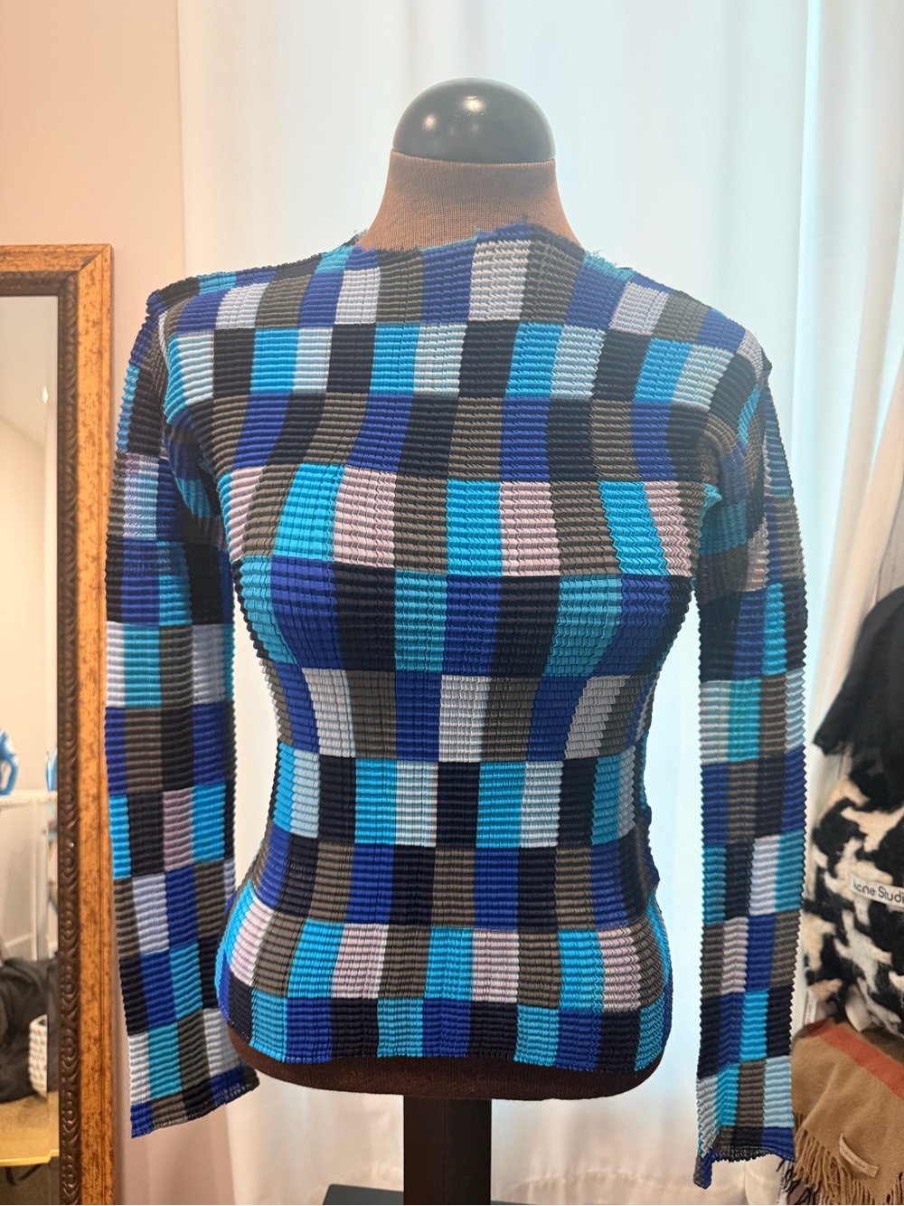Blue Multicolor Check Blouse
